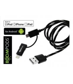 BOOMPODS CABLE DUO TRENZADO 1M LIGHTNING/MICRO USB A USB -Duke Fotografia boompods cable duo trenzado 1m lightning micro usb a usb boompods 2