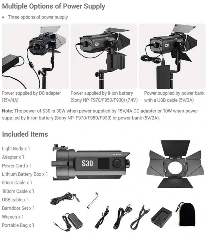 GODOX FOCUSING LED LIGHT S30 (3 LUCES MÁS ACCESORIOS) 9 GODOX FOCUSING LED LIGHT S30 (3 LUCES MÁS ACCESORIOS) - Imagen 7