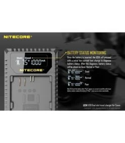 NITECORE UNC1 CARGADOR CANON LP-E6/6N/LP-E8 DUAL (2 BATERIAS 1 USB)