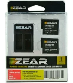 ZEAR KIT 2 BATERIAS + CARGADOR DOBLE GOPRO AHDBT-501, AABAT-001 HERO5 / HERO6