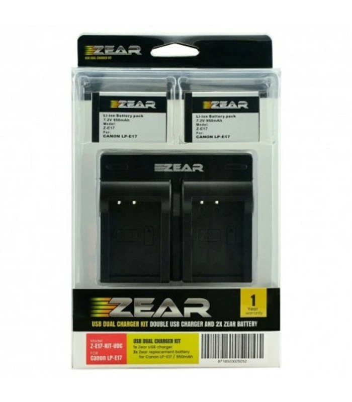 ZEAR KIT CANON 2 BATERIAS LP-E17 + CARGADOR DUAL USB 3 ZEAR KIT CANON 2 BATERIAS LP-E17 + CARGADOR DUAL USB